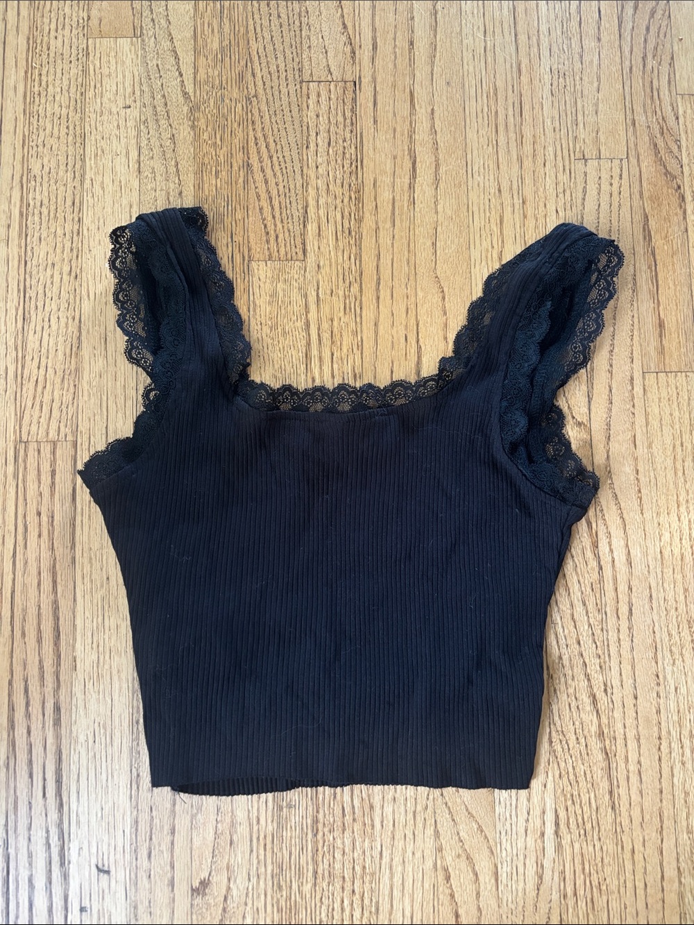 Black Lace Trim Crop Cami Top S - Picture 2 of 3